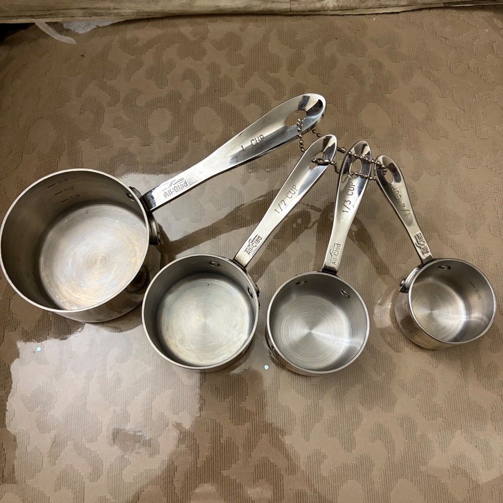 All-Clad Stainless Steel Measuring Cup Set 4 Piece Riveted Handles Silver